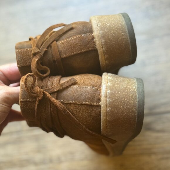 BORN Viana Boots Women's Size 8 Brown Glazed Ginger Wedge Bootie BR0065257 Zip - Picture 9 of 12